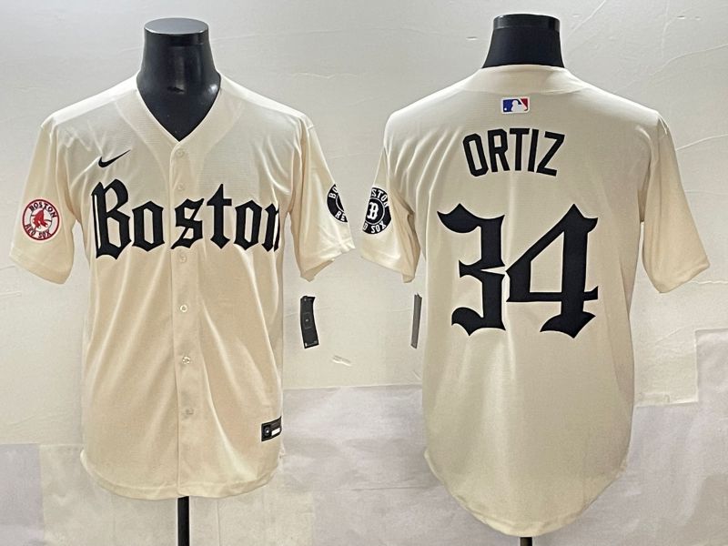 Men 2025 Boston Red Sox #34 Ortiz Cream Five generations Joint Name Nike MLB Jersey style 16